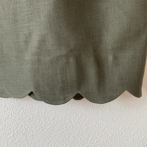 VINTAGE | Oleg Cassini Olive 🫒 Green Petal Hem linen midi skirt size 12 - Picture 3 of 10